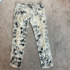 Siwy Hannah contoured slim crop black cream tie-dye distressed skinny jeans 30